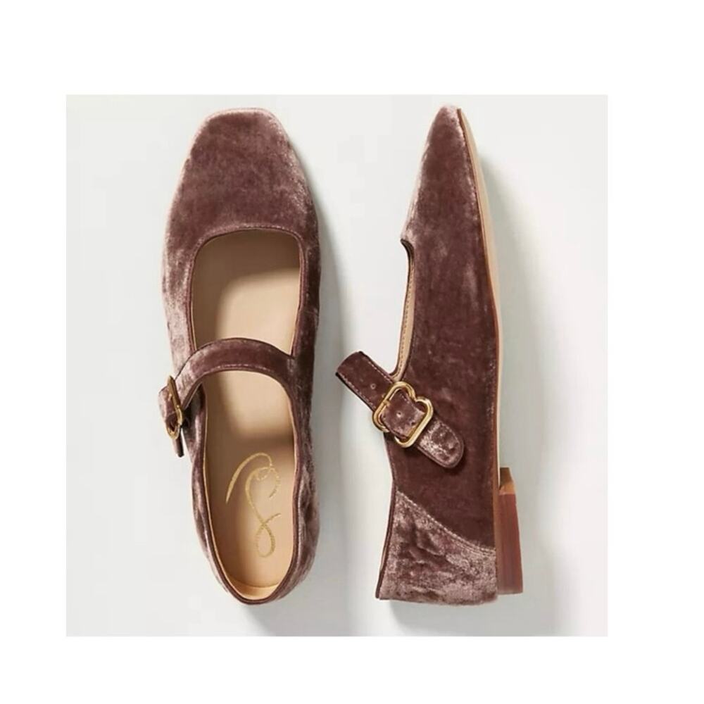 Sam Edelman Michaela Velvet Mary Jane Flats adjustable strap gold buckle sz9 1/5